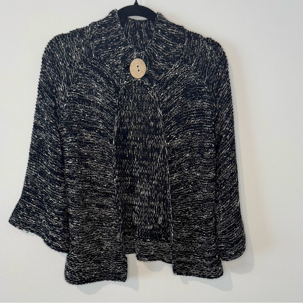BCBGMAXAZRIA Black & Ivory Chunky Knit Cardigan Sweater Size S